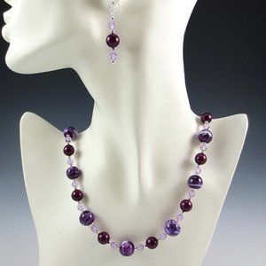 Lampwork, Crystal, Crystal Pearl, Sterling Set